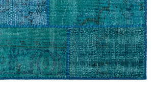 Turquoise Over Dyed Patchwork Unique Rug 2'7'' x 4'11'' ft 80 x 150 cm