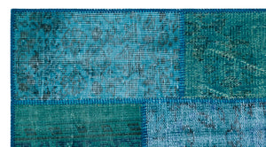 Turquoise Over Dyed Patchwork Unique Rug 2'7'' x 4'11'' ft 80 x 150 cm