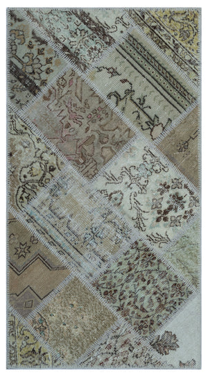 Beige Over Dyed Patchwork Unique Rug 2'7'' x 4'11'' ft 80 x 150 cm