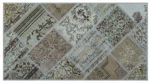 Beige Over Dyed Patchwork Unique Rug 2'7'' x 4'11'' ft 80 x 150 cm