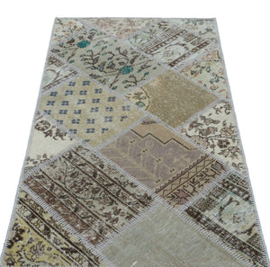 Beige Over Dyed Patchwork Unique Rug 2'7'' x 4'11'' ft 80 x 150 cm