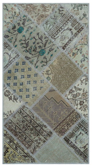 Beige Over Dyed Patchwork Unique Rug 2'7'' x 4'11'' ft 80 x 150 cm