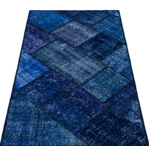 Blue Over Dyed Patchwork Unique Rug 2'7'' x 4'11'' ft 80 x 150 cm