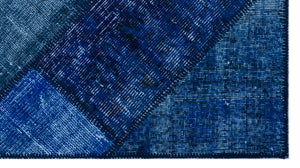 Blue Over Dyed Patchwork Unique Rug 2'7'' x 4'11'' ft 80 x 150 cm