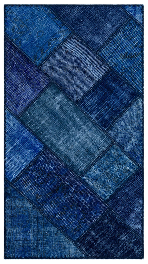 Blue Over Dyed Patchwork Unique Rug 2'7'' x 4'11'' ft 80 x 150 cm