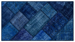 Blue Over Dyed Patchwork Unique Rug 2'7'' x 4'11'' ft 80 x 150 cm