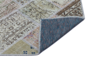 Beige Over Dyed Patchwork Unique Rug 2'7'' x 4'11'' ft 80 x 150 cm