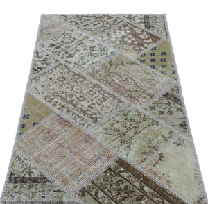 Beige Over Dyed Patchwork Unique Rug 2'7'' x 4'11'' ft 80 x 150 cm
