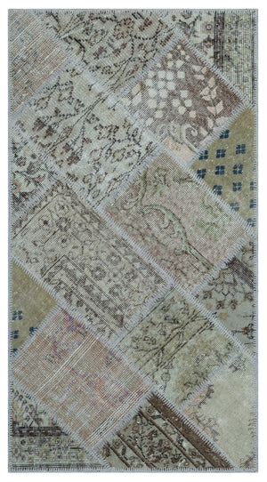Beige Over Dyed Patchwork Unique Rug 2'7'' x 4'11'' ft 80 x 150 cm