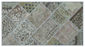 Beige Over Dyed Patchwork Unique Rug 2'7'' x 4'11'' ft 80 x 150 cm