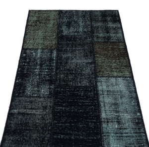Black Over Dyed Patchwork Unique Rug 2'7'' x 4'11'' ft 80 x 150 cm
