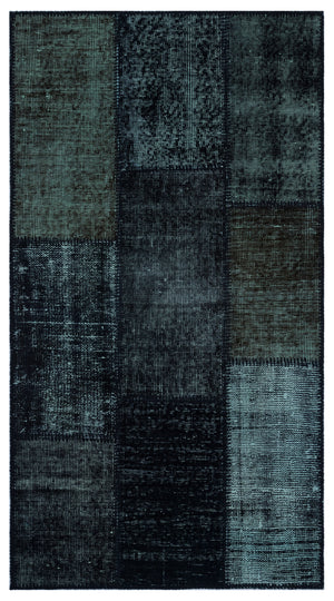 Black Over Dyed Patchwork Unique Rug 2'7'' x 4'11'' ft 80 x 150 cm