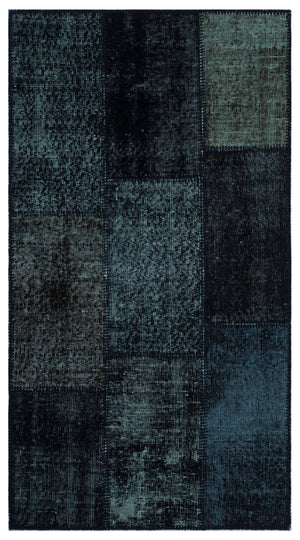 Black Over Dyed Patchwork Unique Rug 2'7'' x 4'11'' ft 80 x 150 cm