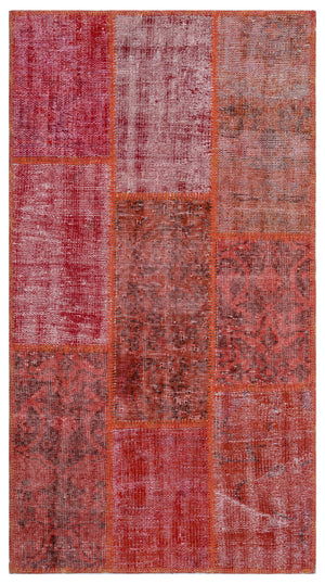 Red Over Dyed Patchwork Unique Rug 2'7'' x 4'11'' ft 80 x 150 cm