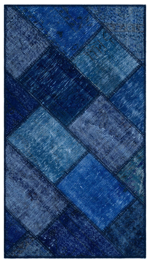 Blue Over Dyed Patchwork Unique Rug 2'7'' x 4'11'' ft 80 x 150 cm