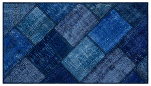 Blue Over Dyed Patchwork Unique Rug 2'7'' x 4'11'' ft 80 x 150 cm