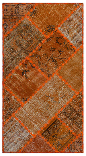 Orange Over Dyed Patchwork Unique Rug 2'7'' x 4'11'' ft 80 x 150 cm