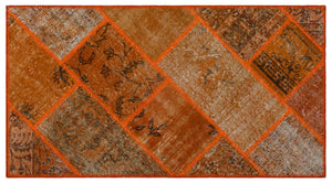 Orange Over Dyed Patchwork Unique Rug 2'7'' x 4'11'' ft 80 x 150 cm