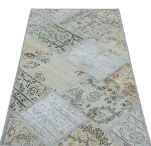 Beige Over Dyed Patchwork Unique Rug 2'7'' x 4'11'' ft 80 x 150 cm