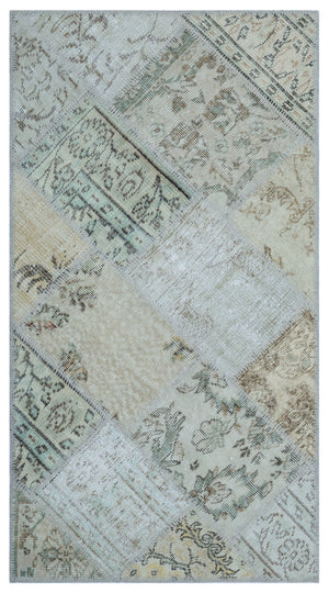 Beige Over Dyed Patchwork Unique Rug 2'7'' x 4'11'' ft 80 x 150 cm