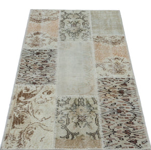 Beige Over Dyed Patchwork Unique Rug 2'7'' x 4'11'' ft 80 x 150 cm