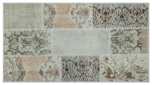 Beige Over Dyed Patchwork Unique Rug 2'7'' x 4'11'' ft 80 x 150 cm