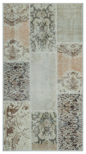 Beige Over Dyed Patchwork Unique Rug 2'7'' x 4'11'' ft 80 x 150 cm