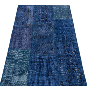 Blue Over Dyed Patchwork Unique Rug 2'7'' x 4'11'' ft 80 x 150 cm