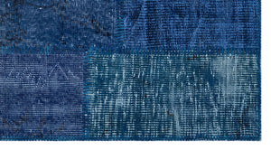 Blue Over Dyed Patchwork Unique Rug 2'7'' x 4'11'' ft 80 x 150 cm