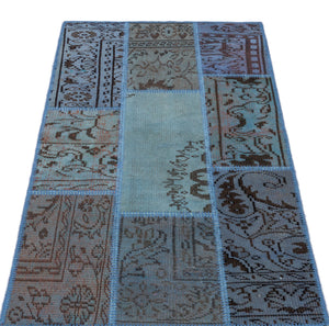 Blue Over Dyed Patchwork Unique Rug 2'7'' x 4'11'' ft 80 x 150 cm