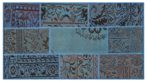 Blue Over Dyed Patchwork Unique Rug 2'7'' x 4'11'' ft 80 x 150 cm