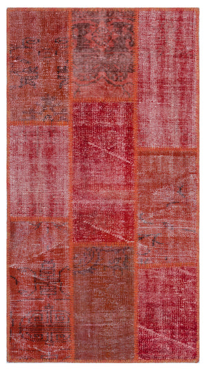 Red Over Dyed Patchwork Unique Rug 2'7'' x 4'11'' ft 80 x 150 cm