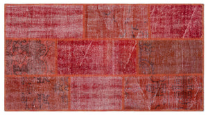 Red Over Dyed Patchwork Unique Rug 2'7'' x 4'11'' ft 80 x 150 cm