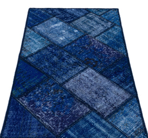 Blue Over Dyed Patchwork Unique Rug 2'7'' x 4'11'' ft 80 x 150 cm