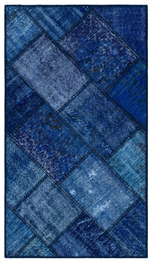 Blue Over Dyed Patchwork Unique Rug 2'7'' x 4'11'' ft 80 x 150 cm