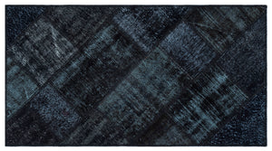 Black Over Dyed Patchwork Unique Rug 2'7'' x 4'11'' ft 80 x 150 cm