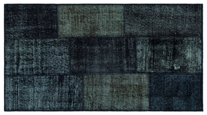 Black Over Dyed Patchwork Unique Rug 2'7'' x 4'11'' ft 80 x 150 cm