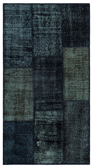 Black Over Dyed Patchwork Unique Rug 2'7'' x 4'11'' ft 80 x 150 cm