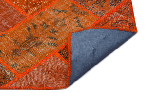 Orange Over Dyed Patchwork Unique Rug 2'7'' x 4'11'' ft 80 x 150 cm