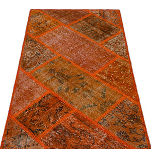 Orange Over Dyed Patchwork Unique Rug 2'7'' x 4'11'' ft 80 x 150 cm