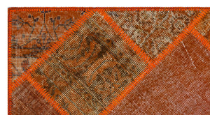 Orange Over Dyed Patchwork Unique Rug 2'7'' x 4'11'' ft 80 x 150 cm