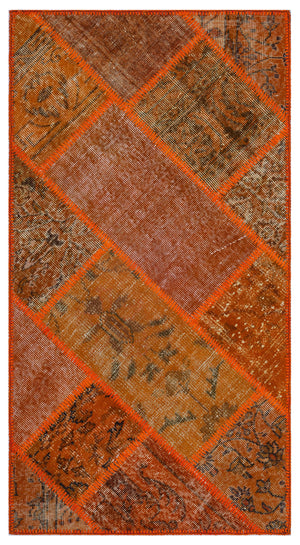 Orange Over Dyed Patchwork Unique Rug 2'7'' x 4'11'' ft 80 x 150 cm