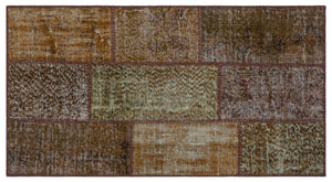 Brown Over Dyed Patchwork Unique Rug 2'7'' x 4'11'' ft 80 x 150 cm