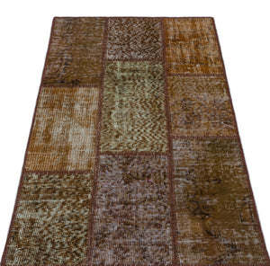 Brown Over Dyed Patchwork Unique Rug 2'7'' x 4'11'' ft 80 x 150 cm
