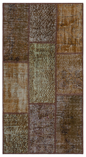 Brown Over Dyed Patchwork Unique Rug 2'7'' x 4'11'' ft 80 x 150 cm