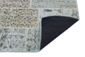 Beige Over Dyed Patchwork Unique Rug 2'7'' x 4'11'' ft 80 x 150 cm