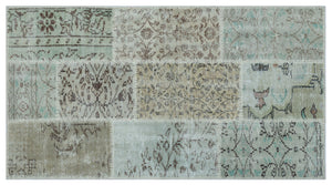 Beige Over Dyed Patchwork Unique Rug 2'7'' x 4'11'' ft 80 x 150 cm