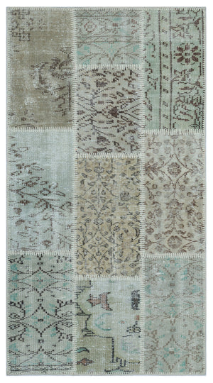 Beige Over Dyed Patchwork Unique Rug 2'7'' x 4'11'' ft 80 x 150 cm