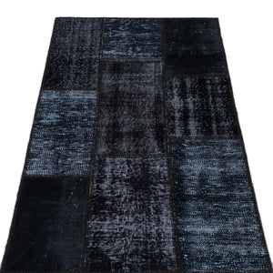 Black Over Dyed Patchwork Unique Rug 2'7'' x 4'11'' ft 80 x 150 cm
