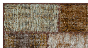 Brown Over Dyed Patchwork Unique Rug 2'7'' x 4'11'' ft 80 x 150 cm